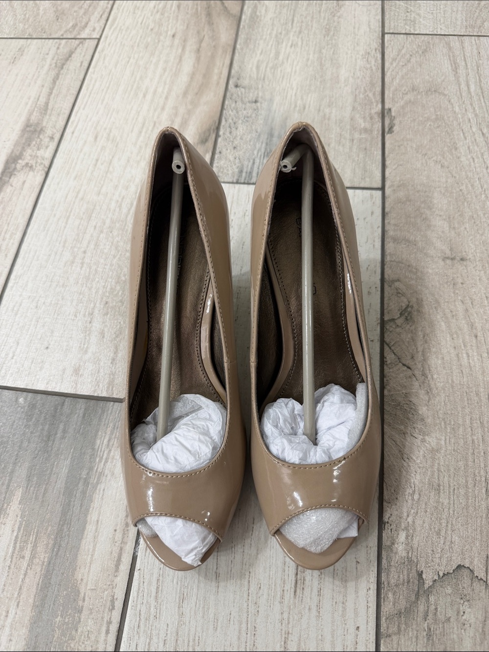 Bandolino Taupe Patent Peep-Toe Pumps